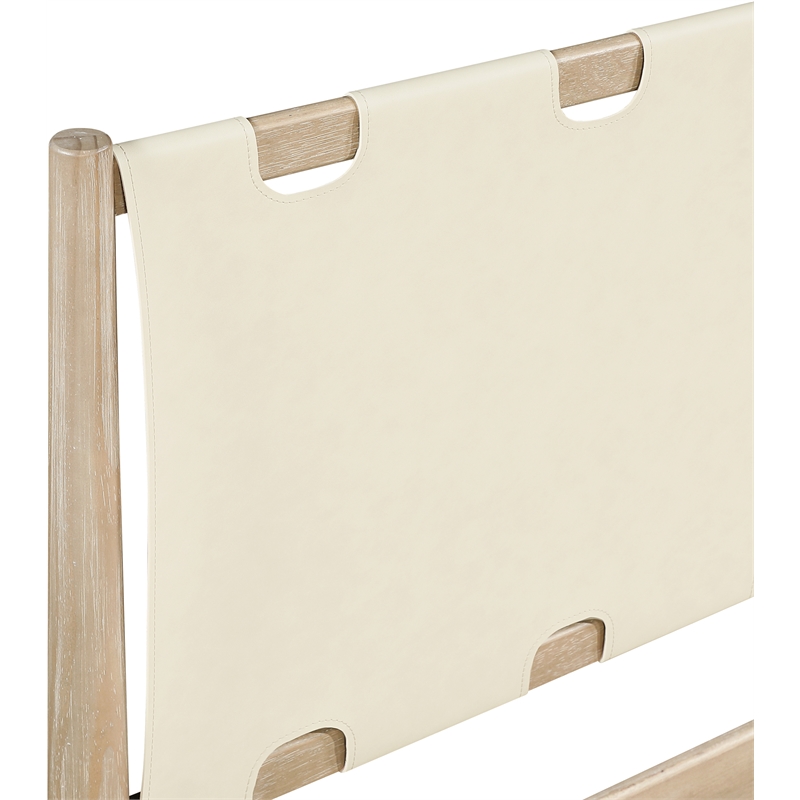 Meridian Furniture Santos Cream Vegan Leather Headboard And Wood King Bed