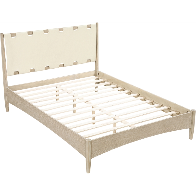 Meridian Furniture Santos Cream Vegan Leather Headboard And Wood King Bed