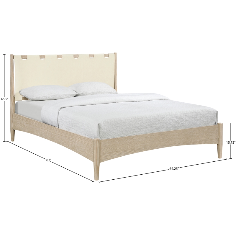 Meridian Furniture Santos Cream Vegan Leather Headboard And Wood Queen Bed