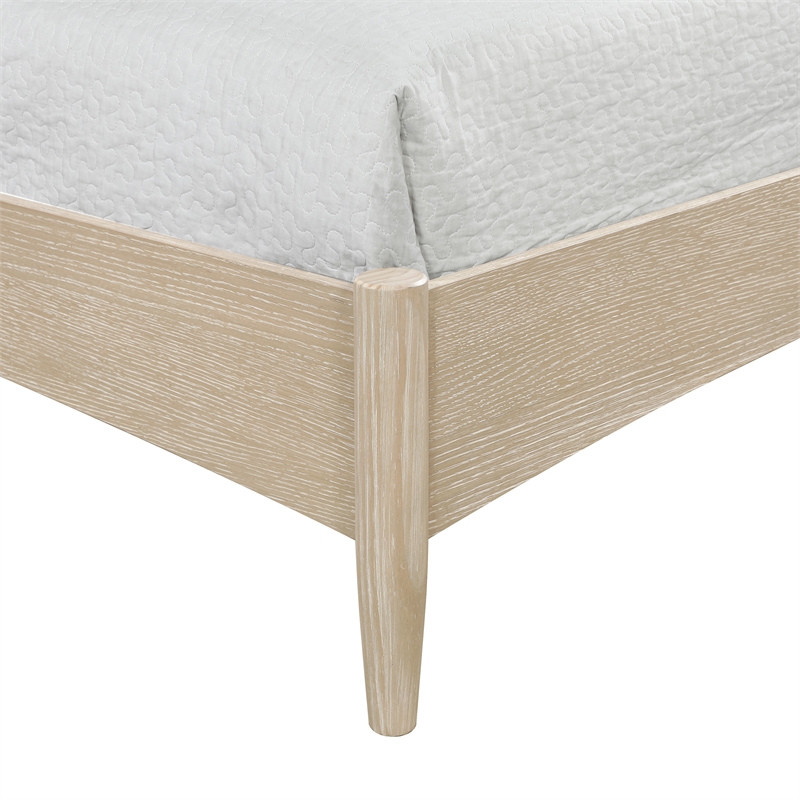 Meridian Furniture Santos Cream Vegan Leather Headboard And Wood Queen Bed
