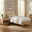 Meridian Furniture Santos Cream Vegan Leather Headboard And Wood Twin Bed