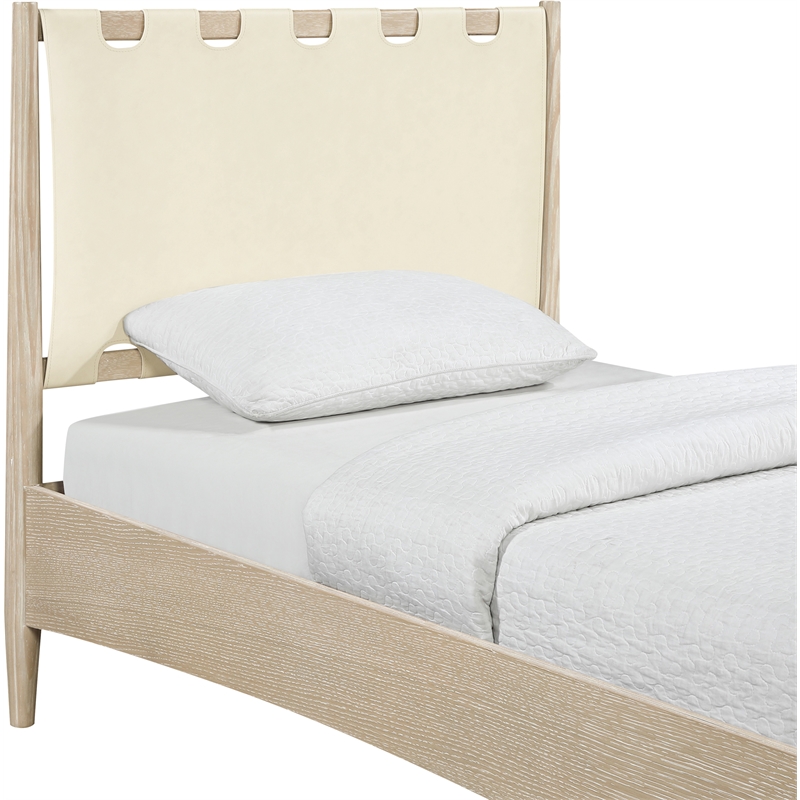 Meridian Furniture Santos Cream Vegan Leather Headboard And Wood Twin Bed