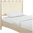 Meridian Furniture Santos Cream Vegan Leather Headboard And Wood Twin Bed