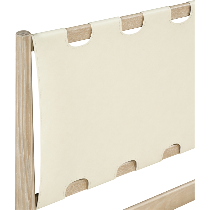 Meridian Furniture Santos Cream Vegan Leather Headboard And Wood Twin Bed