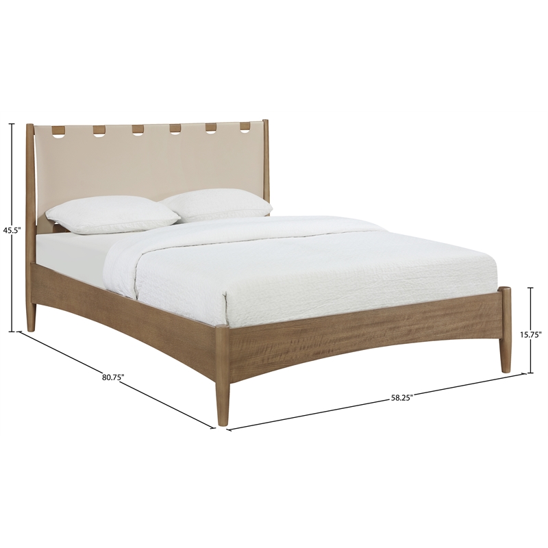 Meridian Furniture Santos Beige Vegan Leather Headboard And Wood Full Bed