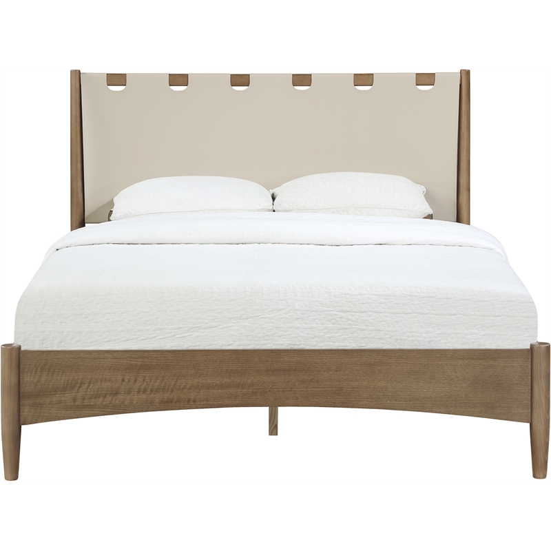 Meridian Furniture Santos Beige Vegan Leather Headboard And Wood Full Bed