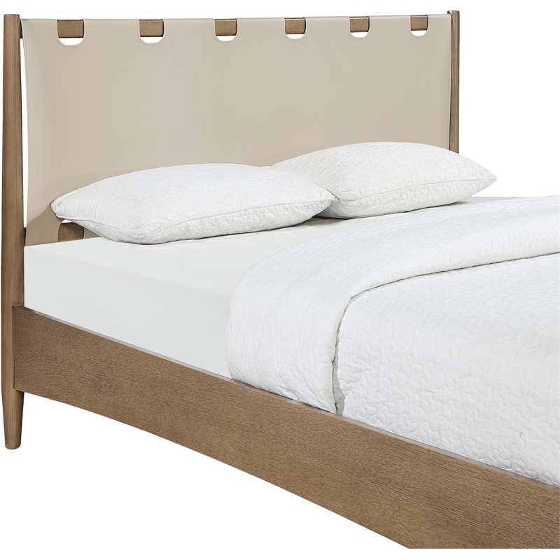 Meridian Furniture Santos Beige Vegan Leather Headboard And Wood Full Bed