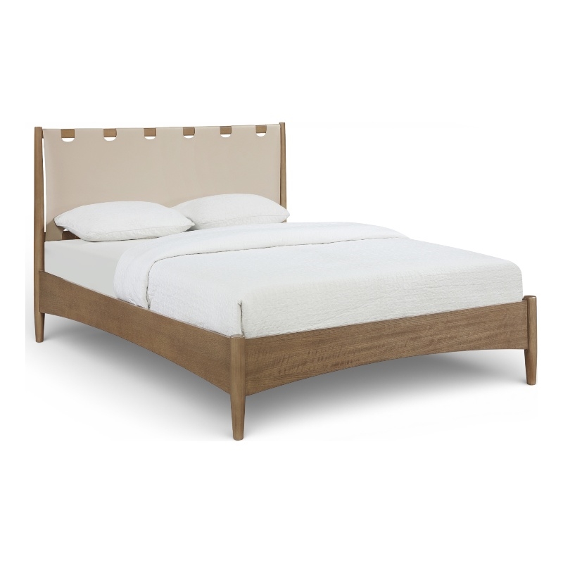 Meridian Furniture Santos Beige Vegan Leather Headboard And Wood Full Bed