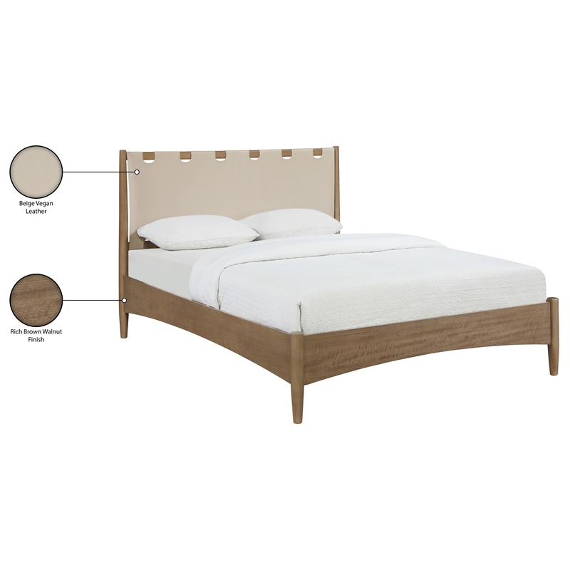Meridian Furniture Santos Beige Vegan Leather Headboard And Wood King Bed