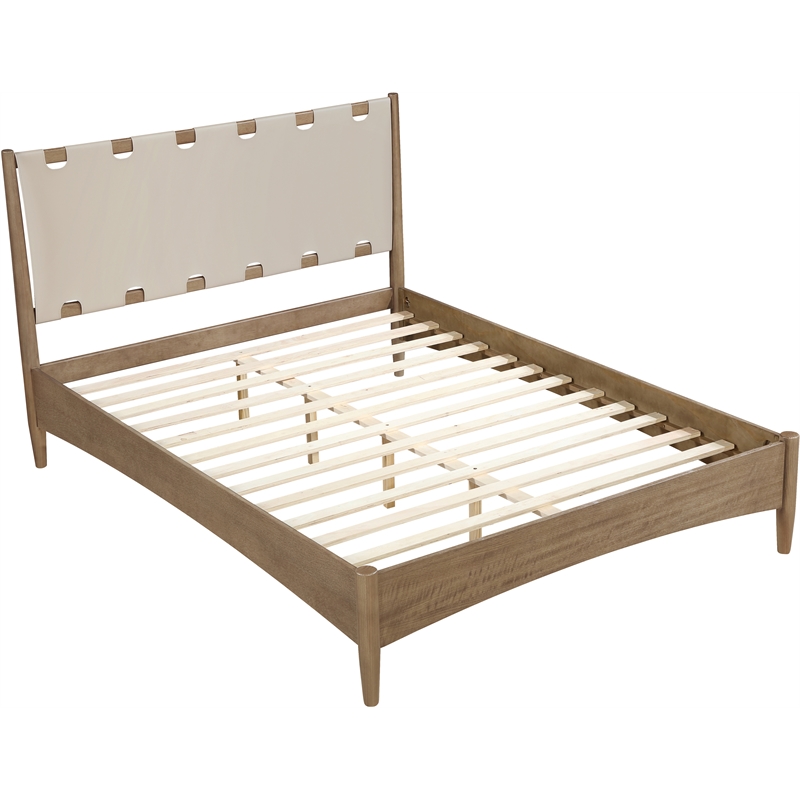 Meridian Furniture Santos Beige Vegan Leather Headboard And Wood King Bed