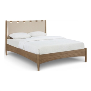 Meridian Furniture Santos Beige Vegan Leather Headboard And Wood King Bed