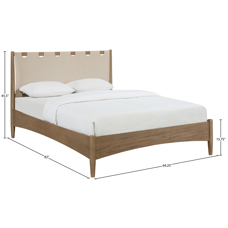 Meridian Furniture Santos Beige Vegan Leather Headboard And Wood Queen Bed