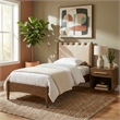 Meridian Furniture Santos Beige Vegan Leather Headboard And Wood Twin Bed