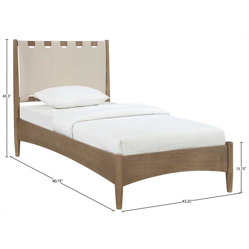 Meridian Furniture Santos Beige Vegan Leather Headboard And Wood Twin Bed