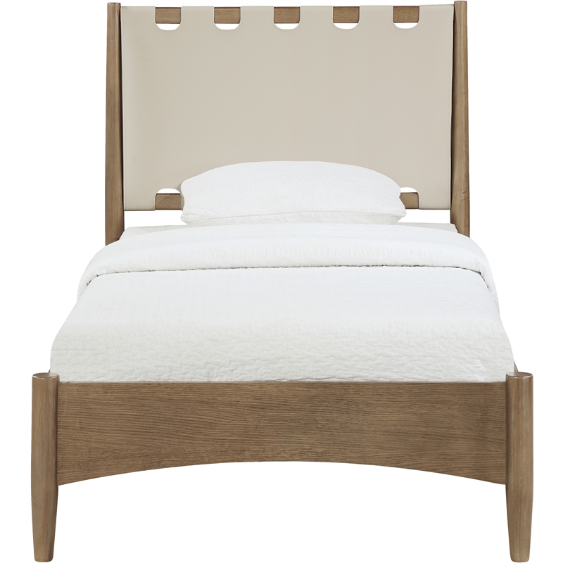 Meridian Furniture Santos Beige Vegan Leather Headboard And Wood Twin Bed
