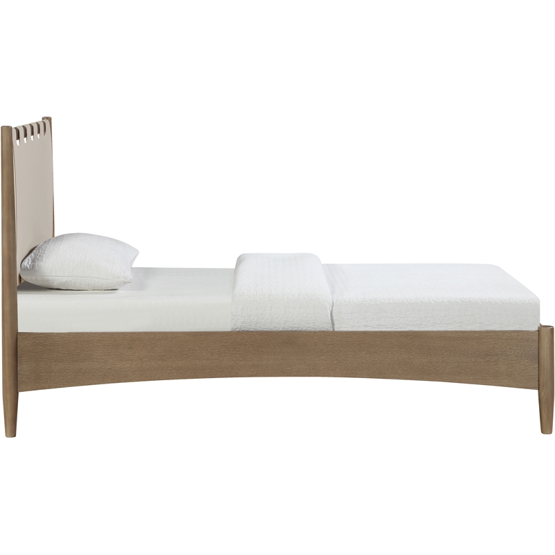 Meridian Furniture Santos Beige Vegan Leather Headboard And Wood Twin Bed