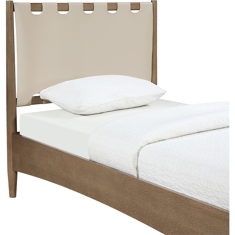 Meridian Furniture Santos Beige Vegan Leather Headboard And Wood Twin Bed