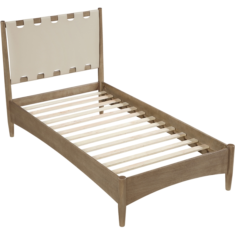 Meridian Furniture Santos Beige Vegan Leather Headboard And Wood Twin Bed