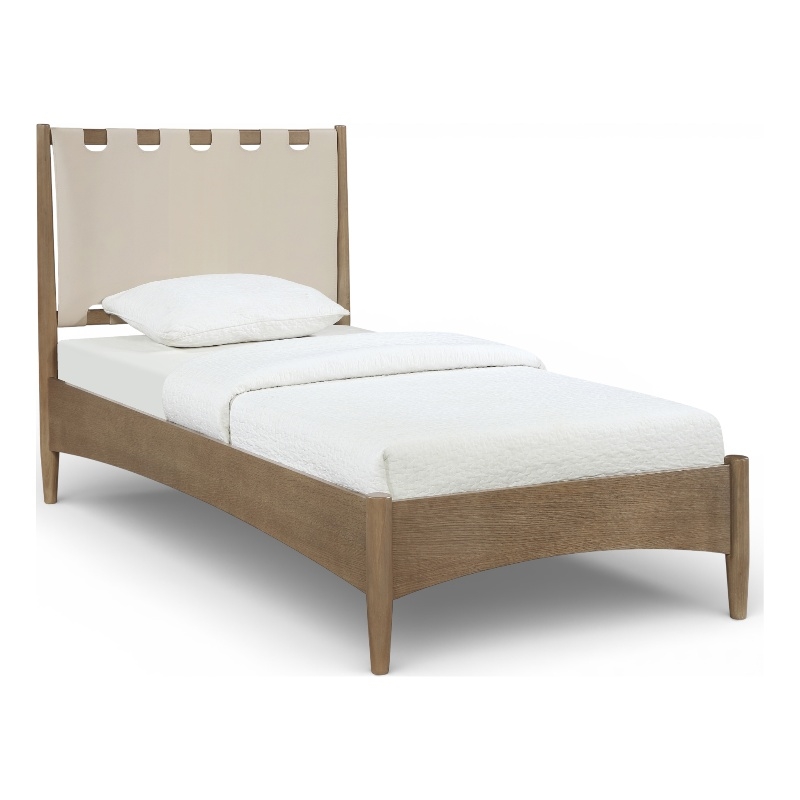 Meridian Furniture Santos Beige Vegan Leather Headboard And Wood Twin Bed