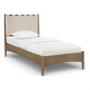 Meridian Furniture Santos Beige Vegan Leather Headboard And Wood Twin Bed
