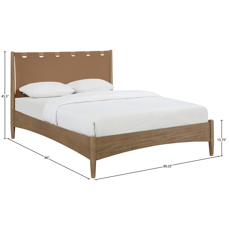 Meridian Furniture Santos Brown Vegan Leather Headboard And Wood King Bed