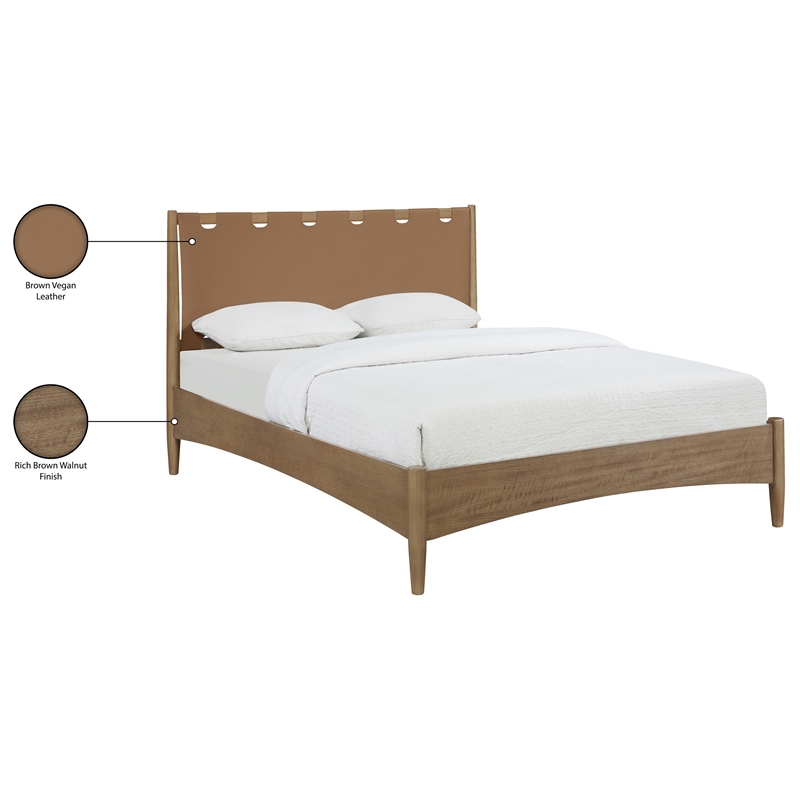 Meridian Furniture Santos Brown Vegan Leather Headboard And Wood King Bed