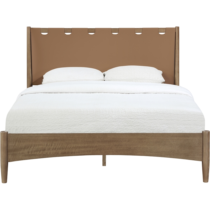 Meridian Furniture Santos Brown Vegan Leather Headboard And Wood King Bed