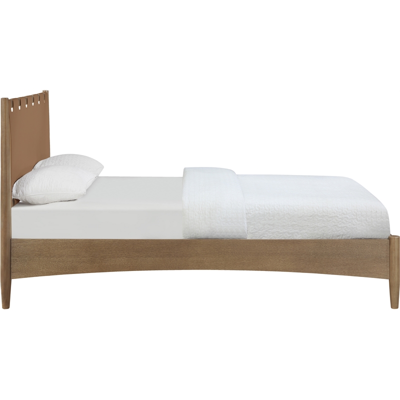 Meridian Furniture Santos Brown Vegan Leather Headboard And Wood Queen Bed