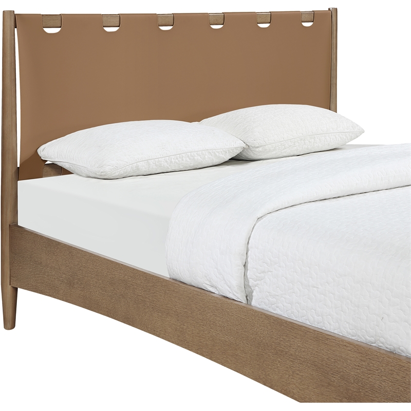 Meridian Furniture Santos Brown Vegan Leather Headboard And Wood Queen Bed