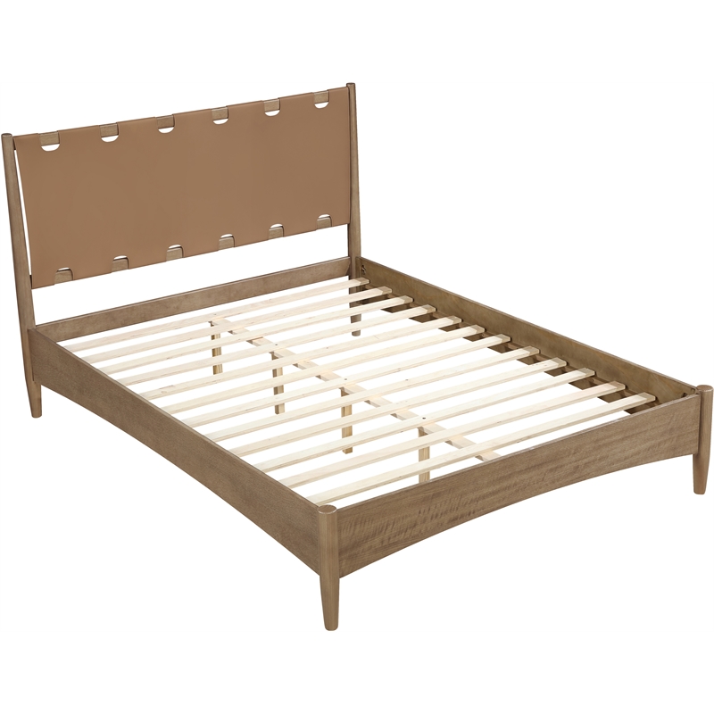 Meridian Furniture Santos Brown Vegan Leather Headboard And Wood Queen Bed