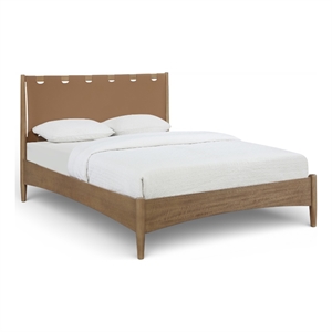 Meridian Furniture Santos Brown Vegan Leather Headboard And Wood Queen Bed