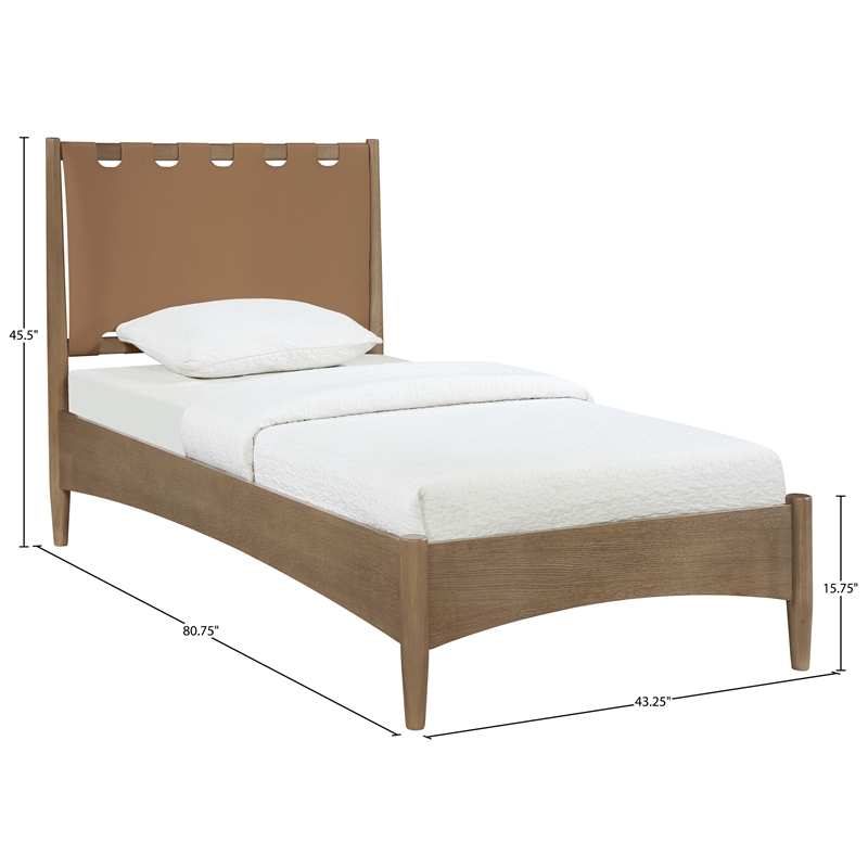 Meridian Furniture Santos Brown Vegan Leather Headboard And Wood Twin Bed