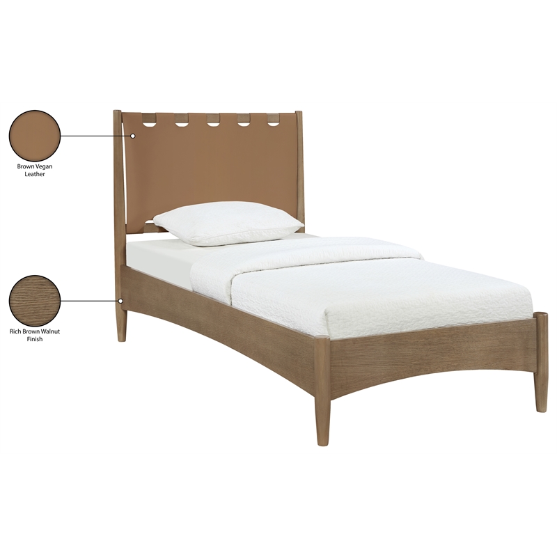 Meridian Furniture Santos Brown Vegan Leather Headboard And Wood Twin Bed
