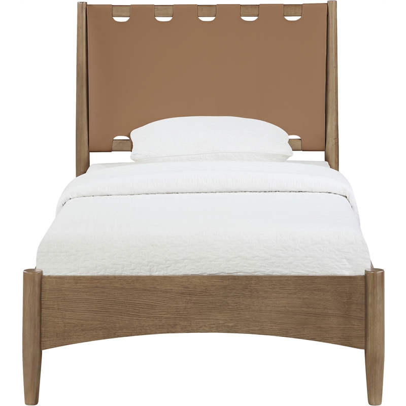 Meridian Furniture Santos Brown Vegan Leather Headboard And Wood Twin Bed