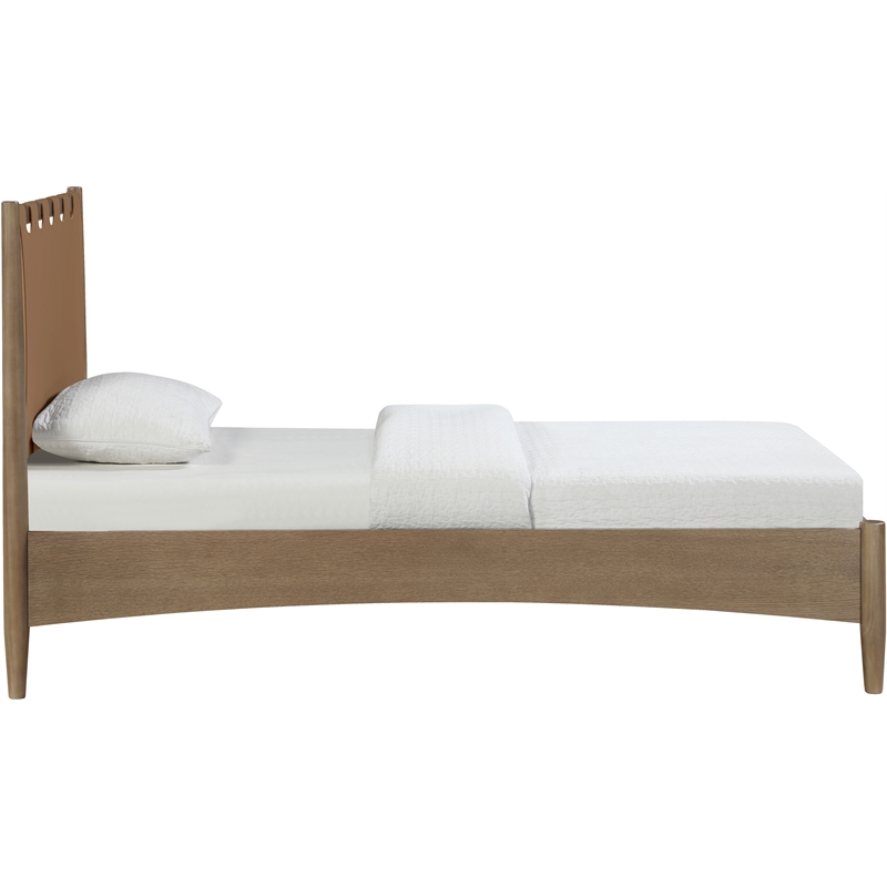 Meridian Furniture Santos Brown Vegan Leather Headboard And Wood Twin Bed
