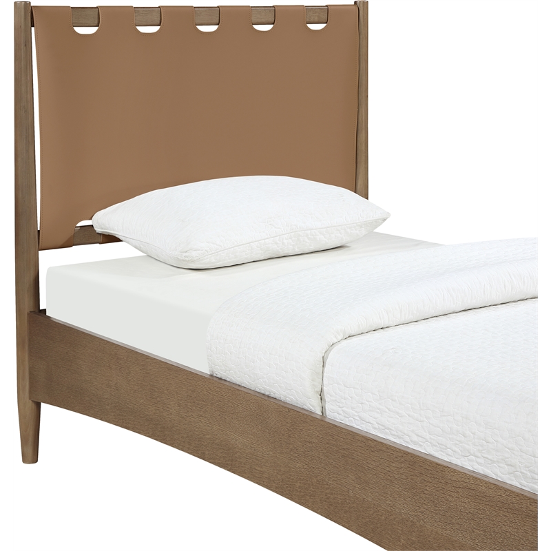 Meridian Furniture Santos Brown Vegan Leather Headboard And Wood Twin Bed