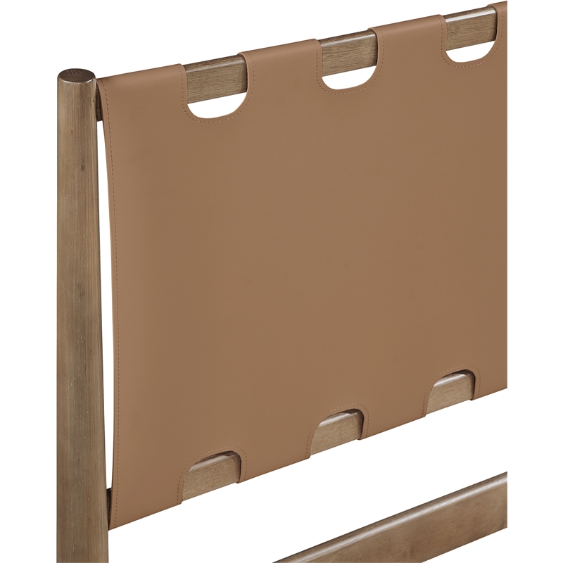 Meridian Furniture Santos Brown Vegan Leather Headboard And Wood Twin Bed