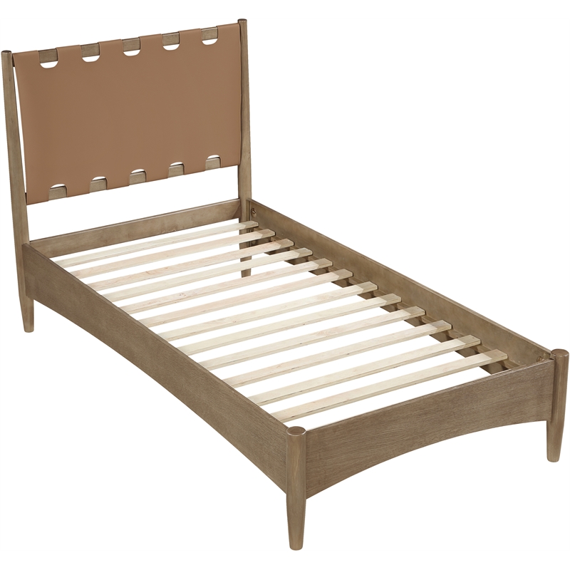 Meridian Furniture Santos Brown Vegan Leather Headboard And Wood Twin Bed