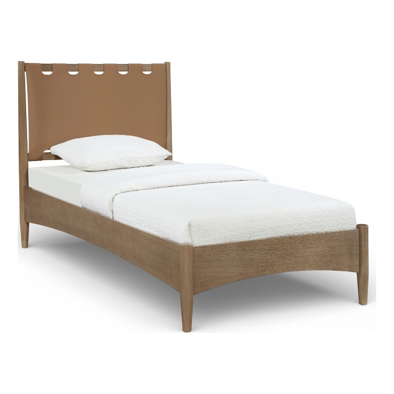 Meridian Furniture Santos Brown Vegan Leather Headboard And Wood Twin Bed