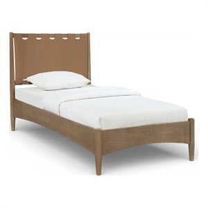 Meridian Furniture Santos Brown Vegan Leather Headboard And Wood Twin Bed
