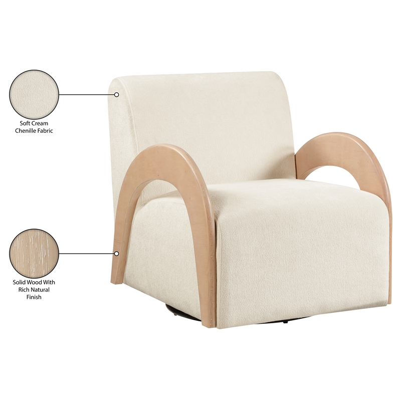 Meridian Furniture Neria Cream Chenille Fabric Upholstered Swivel Accent Chair