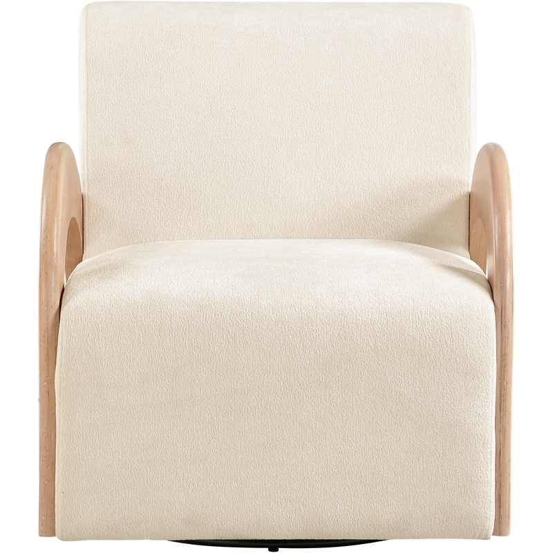 Meridian Furniture Neria Cream Chenille Fabric Upholstered Swivel Accent Chair