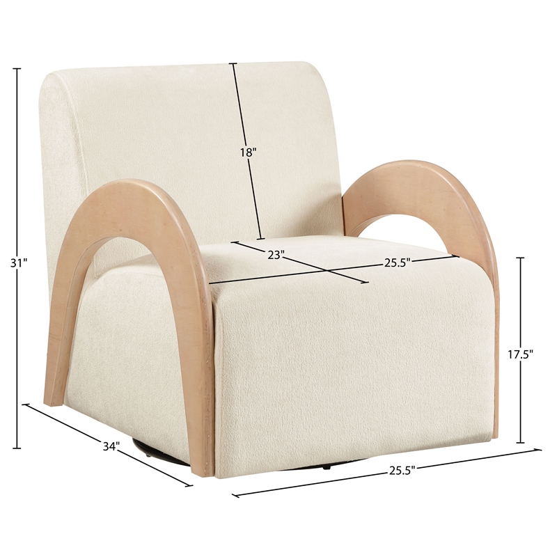 Meridian Furniture Neria Cream Chenille Fabric Upholstered Swivel Accent Chair