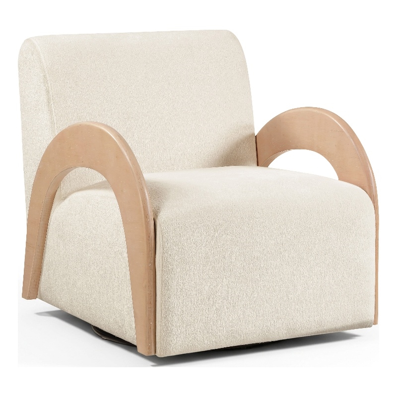 Meridian Furniture Neria Cream Chenille Fabric Upholstered Swivel Accent Chair