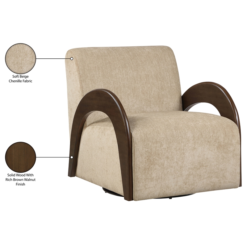 Meridian Furniture Neria Beige Chenille Fabric Upholstered Swivel Accent Chair