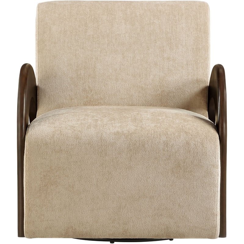 Meridian Furniture Neria Beige Chenille Fabric Upholstered Swivel Accent Chair