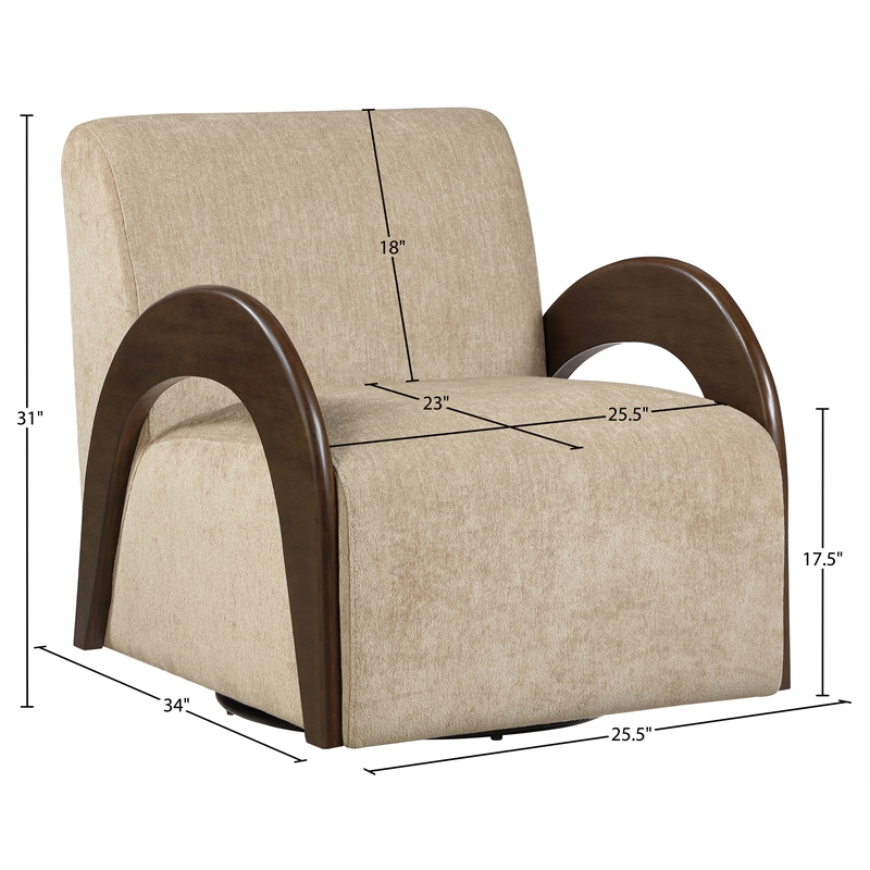 Meridian Furniture Neria Beige Chenille Fabric Upholstered Swivel Accent Chair
