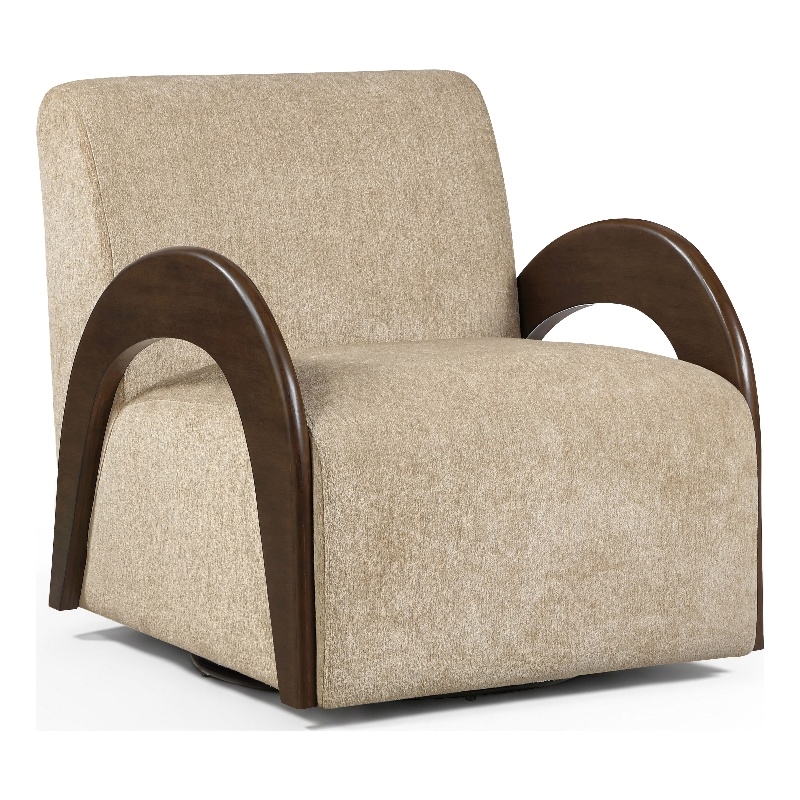Meridian Furniture Neria Beige Chenille Fabric Upholstered Swivel Accent Chair