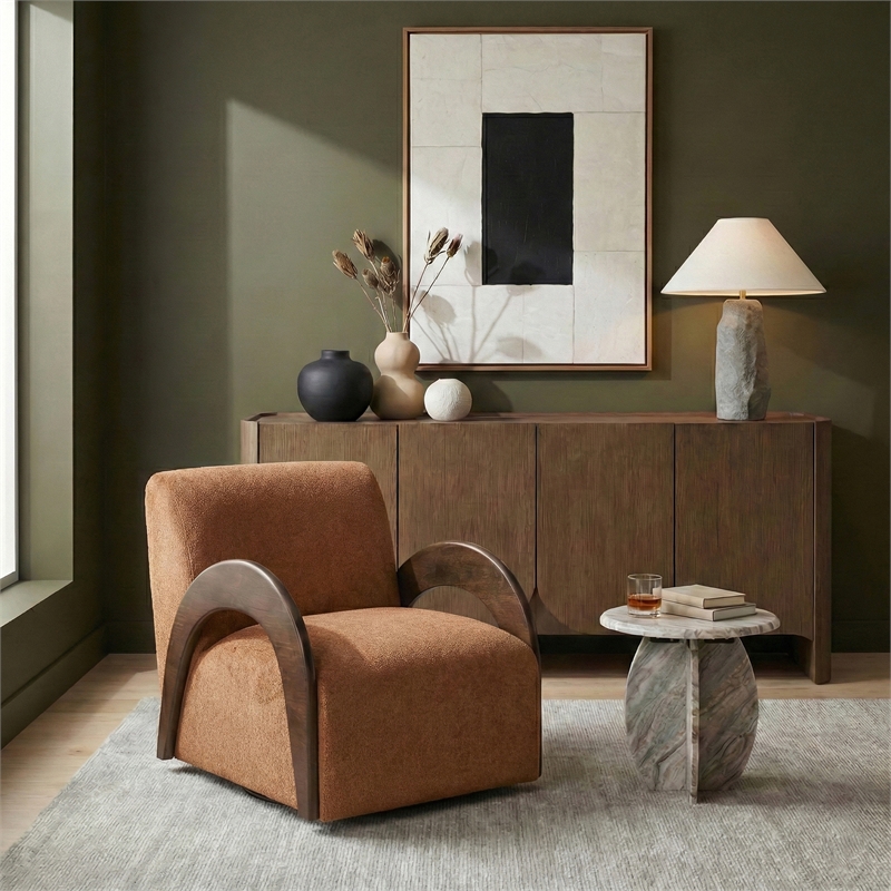 Meridian Furniture Neria Cognac Chenille Fabric Upholstered Swivel Accent Chair