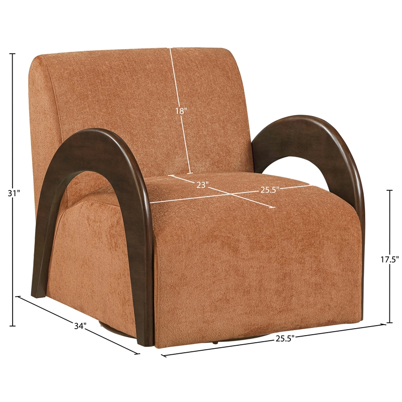 Meridian Furniture Neria Cognac Chenille Fabric Upholstered Swivel Accent Chair